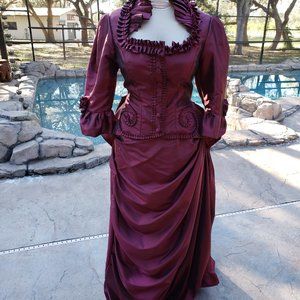 Elegant Burgundy Victorian Dress